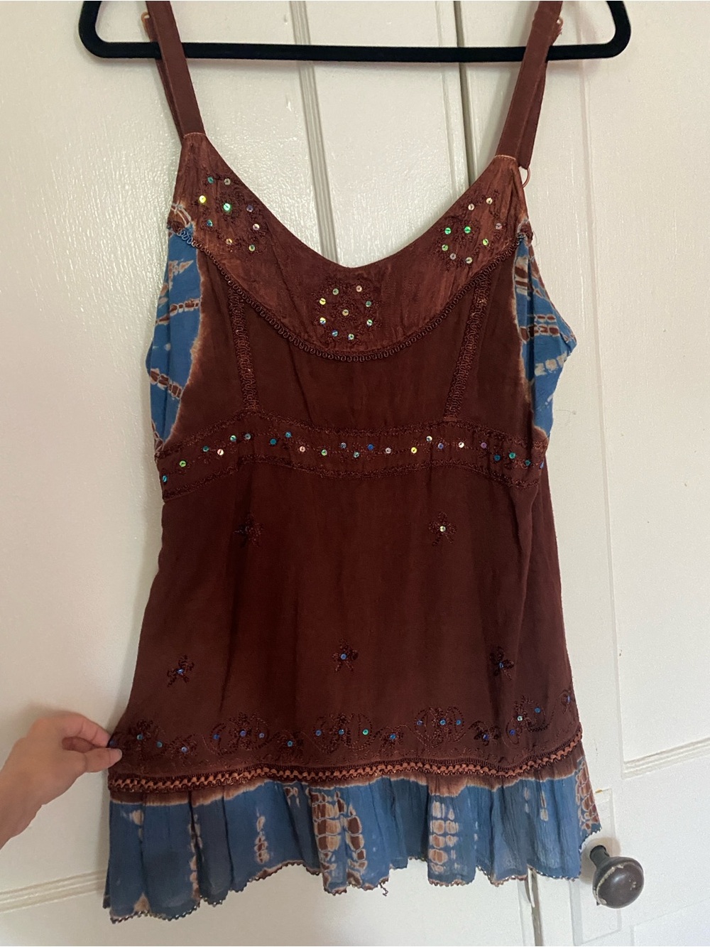 Brown Embellished Tie-Dye Hem Camisole